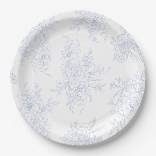 Floral Chintz Chinoiserie Blue Toile Wedding Pappteller (Vorderseite)
