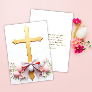 Floral Christlich Elegantes Gold Cross Oster Feiertagskarte