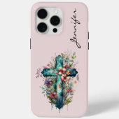 Floral Christliches Cross iPhone 15 Handy Fall Case-Mate iPhone Hülle (Rückseite)