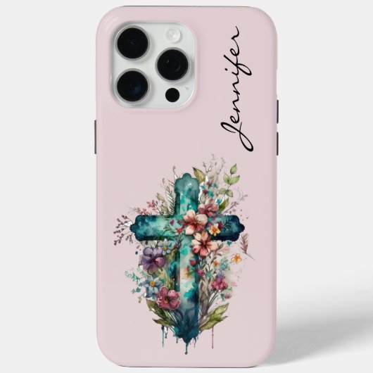 Floral Christliches Cross iPhone 15 Handy Fall Case-Mate iPhone Hülle (Rückseite)