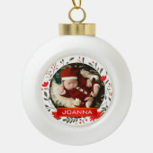 Floral Christmas Baby's First Christmas Photo Keramik Kugel-Ornament (Vorderseite)