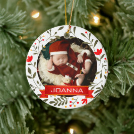 Floral Christmas Baby's First Christmas Photo Keramik Ornament