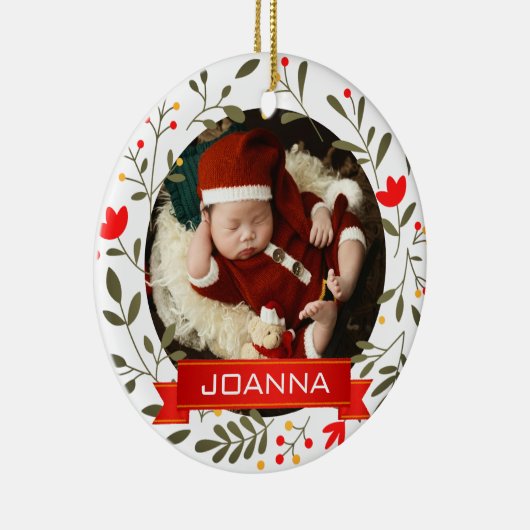 Floral Christmas Baby's First Christmas Photo Keramik Ornament (Rechts)