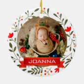 Floral Christmas Baby's First Christmas Photo Keramik Ornament (Hinten)