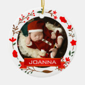 Floral Christmas Baby's First Christmas Photo Keramik Ornament (Vorne)