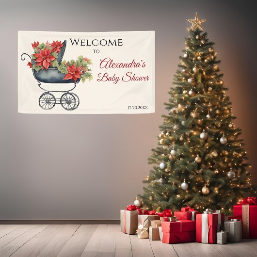Floral Christmas Carriage Baby Shooter Banner