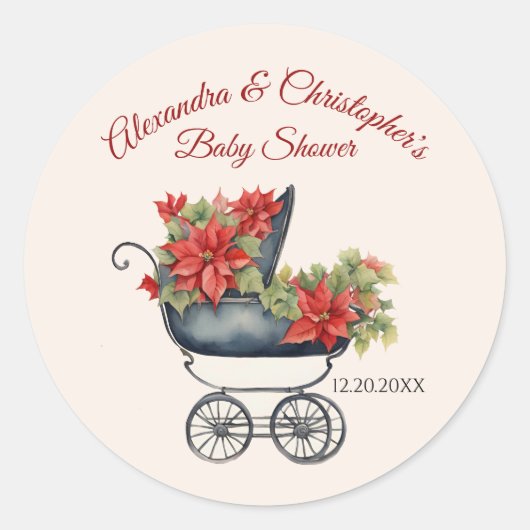 Floral Christmas Carriage Baby Shooter Runder Aufkleber (Vorderseite)