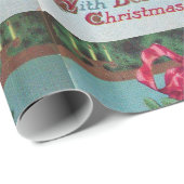 FLORAL CHRISTMAS CROWN, RED RIBBON FOTOVORLAGE GESCHENKPAPIER (Rolleneckpunkt)