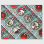 FLORAL CHRISTMAS CROWN, RED RIBBON FOTOVORLAGE GESCHENKPAPIER (Flach)