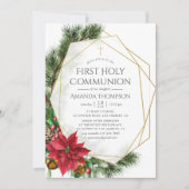 Floral Christmas Geometric First Heilige Kommunion Einladung (Vorderseite)
