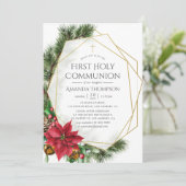Floral Christmas Geometric First Heilige Kommunion Einladung (Stehend Vorderseite)