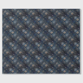 Floral Christmas Midnight Blue and Cream Gift Geschenkpapier (Flach)
