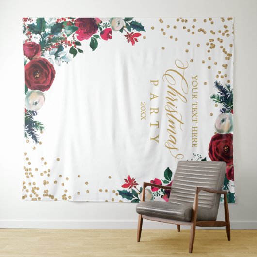 Floral Christmas Party photobooth backdrop Wandteppich (Beispiel (Horizontal))