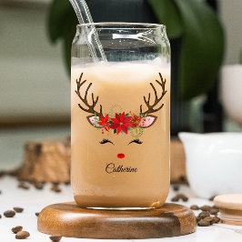 Floral Christmas Reindeer Personalisierter Name Dosenglas