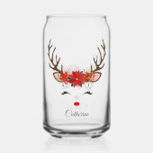 Floral Christmas Reindeer Personalisierter Name Dosenglas (Rückseite)
