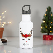 Floral Christmas Reindeer Personalisierter Name Edelstahlflasche