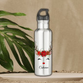 Floral Christmas Reindeer Personalisierter Name Edelstahlflasche