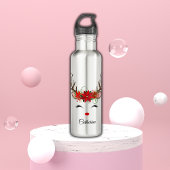 Floral Christmas Reindeer Personalisierter Name Edelstahlflasche