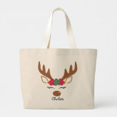 Floral Christmas Reindeer Personalisierter Name Jumbo Stoffbeutel (Rückseite)