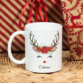 Floral Christmas Reindeer Personalisierter Name Jumbo-Tasse