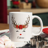 Floral Christmas Reindeer Personalisierter Name Jumbo-Tasse