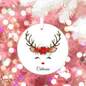 Floral Christmas Reindeer Personalisierter Name Ornament Aus Metall
