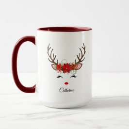 Floral Christmas Reindeer Personalisierter Name Tasse