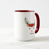 Floral Christmas Reindeer Personalisierter Name Tasse (VorderseiteRechts)