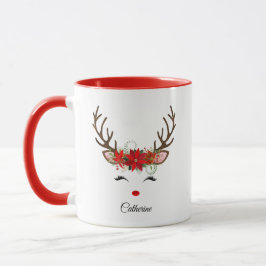 Floral Christmas Reindeer Personalisierter Name Tasse