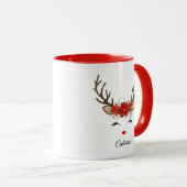 Floral Christmas Reindeer Personalisierter Name Tasse (VorderseiteRechts)