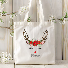 Floral Christmas Reindeer Personalisierter Name Tragetasche