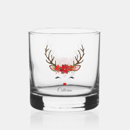 Floral Christmas Reindeer Personalisierter Name Whiskyglas