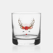 Floral Christmas Reindeer Personalisierter Name Whiskyglas (Rückseite)