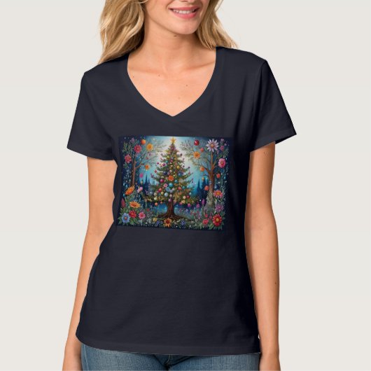 Floral Christmas Tree Night T-Shirt (Vorderseite)