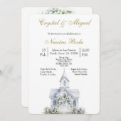 Floral Church Spanish wedding Einladung (Vorne/Hinten)