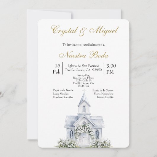 Floral Church Spanish wedding Einladung (Vorderseite)