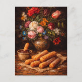 Floral Churros Still Life Art Postcard Postkarte (Vorderseite)