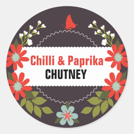 Floral Chutney Labels - 3 Zoll oder 3,5 Zoll Runder Aufkleber (Vorderseite)