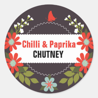 Floral Chutney Labels - 3 Zoll oder 3,5 Zoll Runder Aufkleber