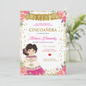 Floral CINCOAÑERA Royal Pink Mexiko Einladung (Stehend Vorderseite)