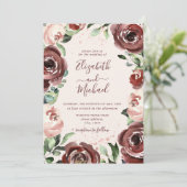 Floral Cinnamon Rose Dusty Rose Gold Wasserfarbe Einladung (Stehend Vorderseite)