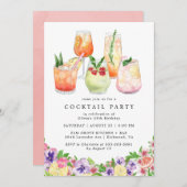 Floral Citrus | Fun Summer Cocktail Party Geburtst Einladung (Vorne/Hinten)