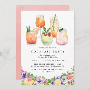 Floral Citrus   Fun Summer Cocktail Party Geburtst Einladung