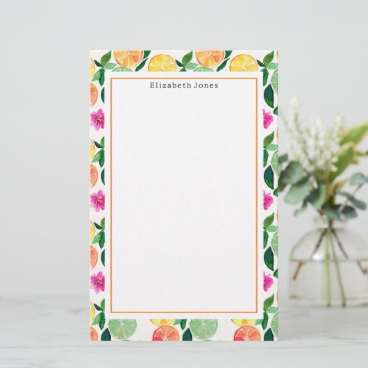 Floral Citrus Orange Lemon Limon Grapefruit Briefpapier (Stehend Vorderseite)