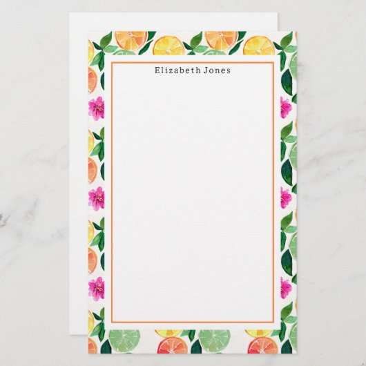 Floral Citrus Orange Lemon Limon Grapefruit Briefpapier (Vorne/Hinten)