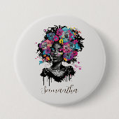Floral Classy Afro Frau Button (Vorderseite)