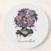 Floral Classy Afro Frau Getränkeuntersetzer (Vorne)