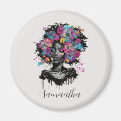 Floral Classy Afro Frau Magnet (Vorne)