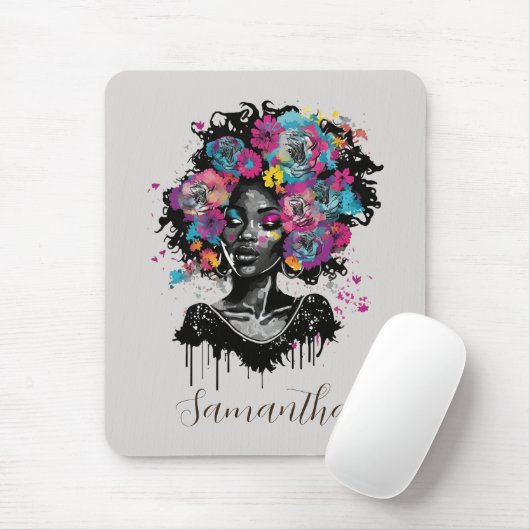 Floral Classy Afro Frau Mousepad (Mit Mouse)
