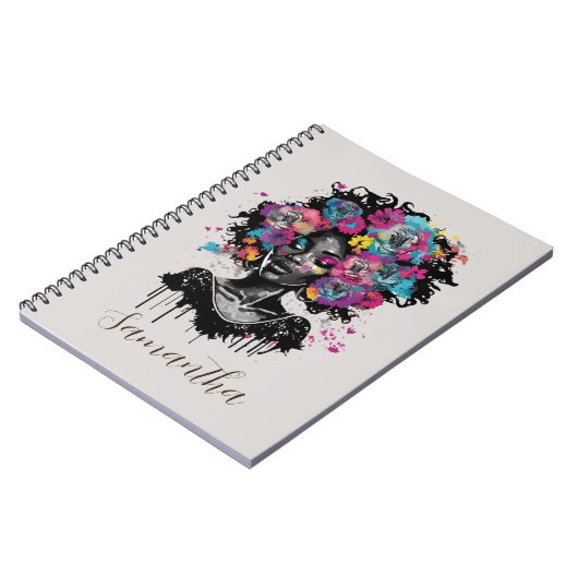 Floral Classy Afro Frau Notizblock (Linke Seite)